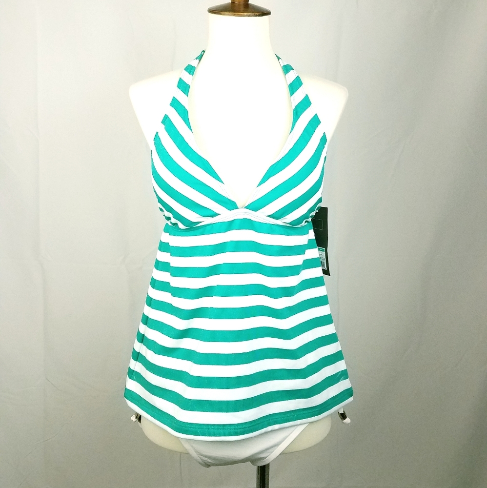 Striped Mossimo Halter Swim Tank Top Green White NEW